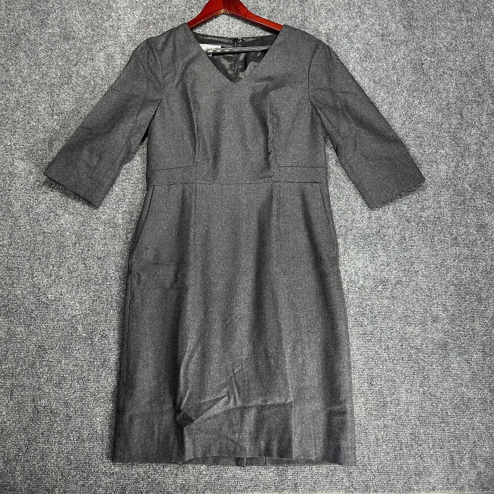 Pendleton Dress Womens 8 Petite Gray Wool Shift Midi 3/4  Sleeve Back Zip Lined